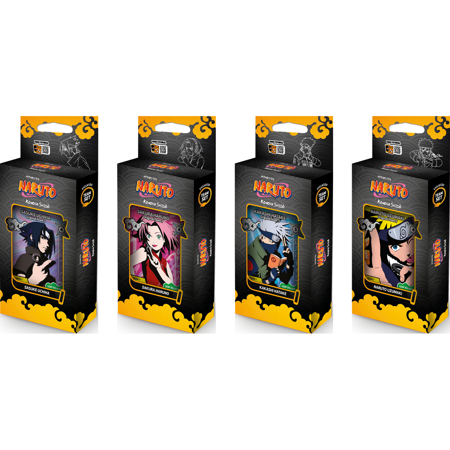 Naruto Mythos TCG Set 1 Konoha Shido 2nd Edition Team Set Display
